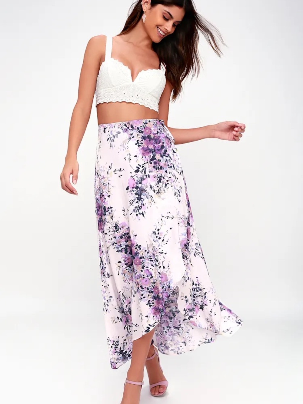 Lovestitch Floral Lavender Wrap Midi Skirt